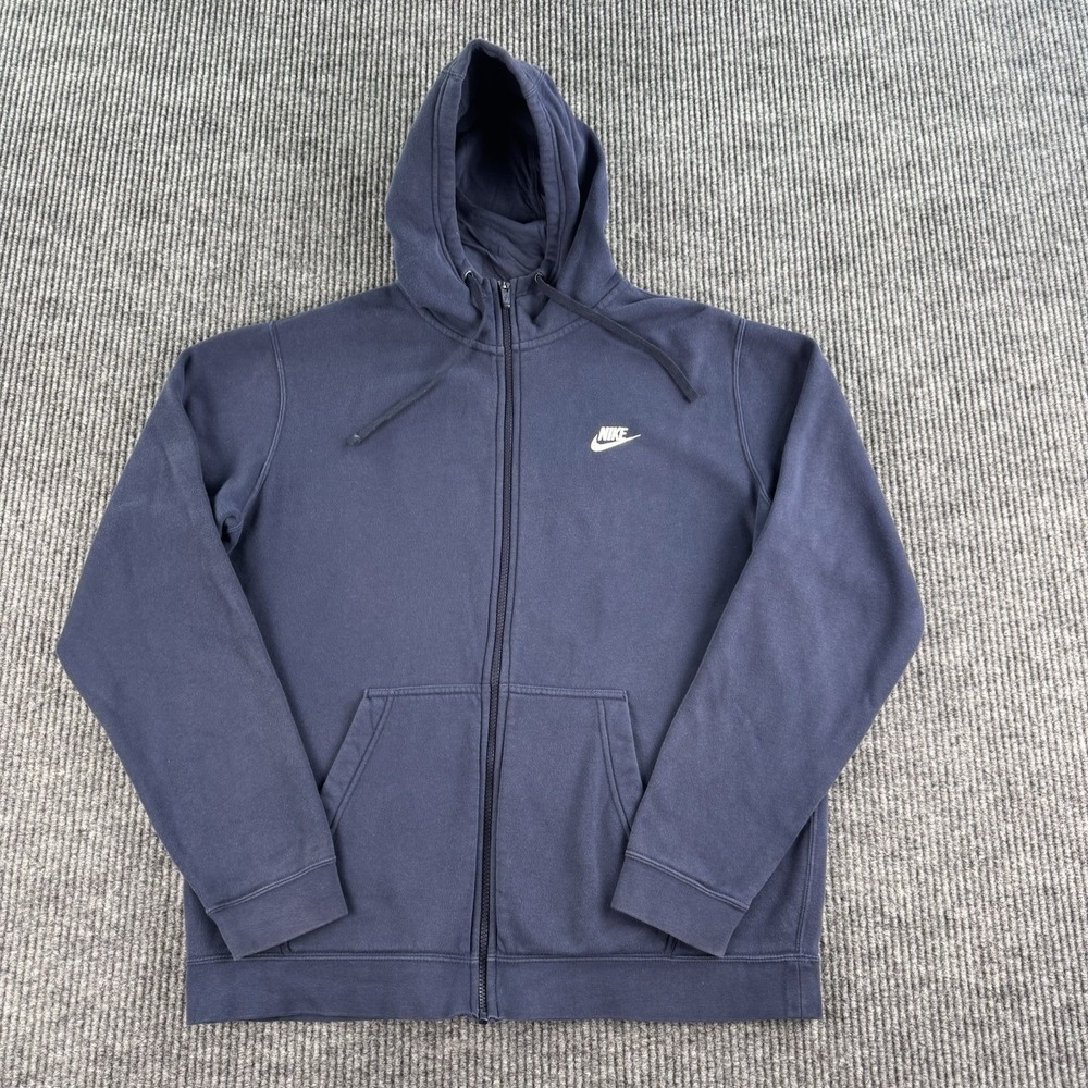 Vintage Nike Hoodie Large Blue Cotton Full Zip Blue Label Athletic Sport Jacket